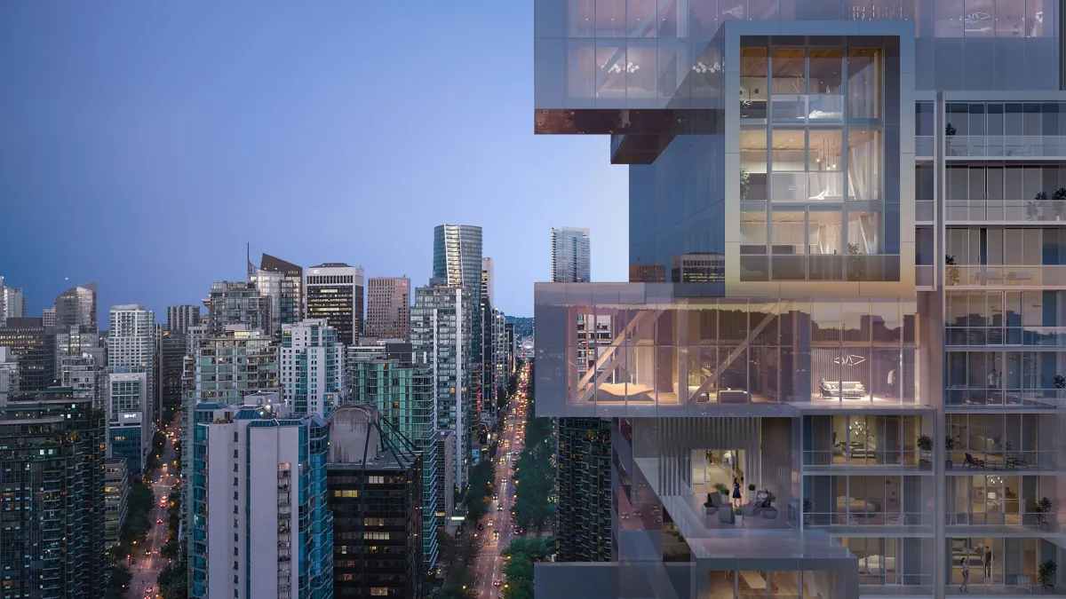 Fifteen Fifteen rendering — 42-storey luxury tower by Bosa Properties in Coal Harbour, designed by Ole Scheeren